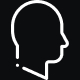 Line art icon of a person's head in profile view