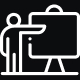 Line art icon of person presenting content on board
