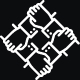 Line art icon of four hands grasping each other's arms symbolizing teamwork or unity